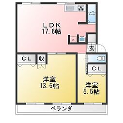 パビリオンかちがわ 2LDKの間取図画像