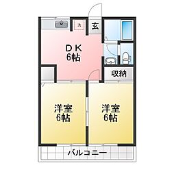 シティハイムグランディール 2DKの間取図画像