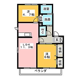 サニーハイツ朝宮 2LDKの間取図画像