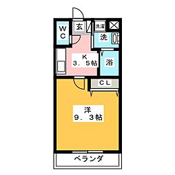 サニーハイツ勝川 1Kの間取図画像