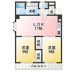 アムール惣中 2LDKの間取図画像