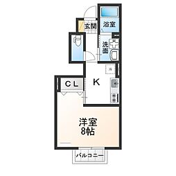 あま篠田荘 1Kの間取図画像