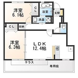 プレーヌ 2LDKの間取図画像