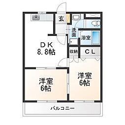レインボーパーク 2DKの間取図画像