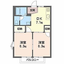 ハイマート美和A 2DKの間取図画像