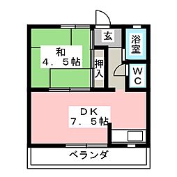 コーポ大樹 1DKの間取図画像