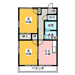 ハイツあきもとB 2DKの間取図画像