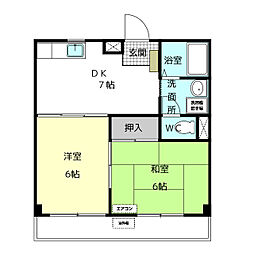 グリーンヴィレッヂ町方 2DKの間取図画像