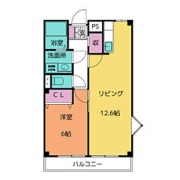 ファインリブ　A 2階1LDKの間取り