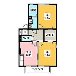 カーサ梨野A 2DKの間取図画像