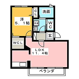 セピアコート財木 1LDKの間取図画像