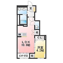 ニュークラリス 1LDKの間取図画像