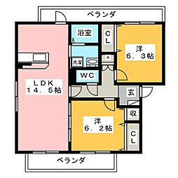 ボヌール 2LDKの間取図画像