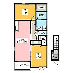 マーベラス北裏2 2LDKの間取図画像