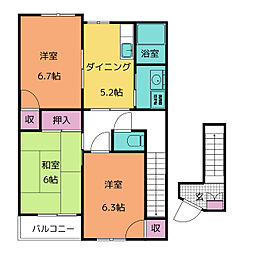 ハイステージノナカB 3DKの間取図画像