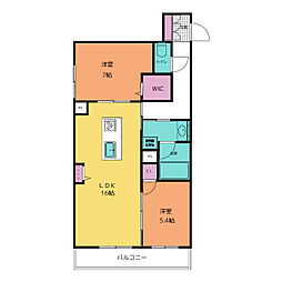 クリザンテーム 2LDKの間取図画像