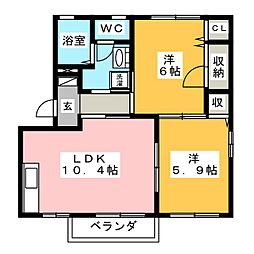 シェモワ大崎D 2LDKの間取図画像