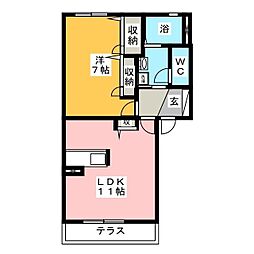 ウェスト川原田B 1LDKの間取図画像