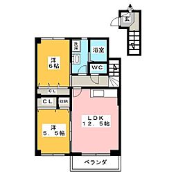 ベルバランセ杉浦壱番館 2LDKの間取図画像