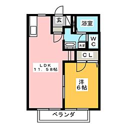 プランドール白雲 1LDKの間取図画像