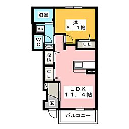 パインアベニュー2 1LDKの間取図画像