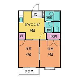 ファミーユ美崎B 2DKの間取図画像