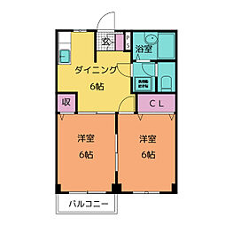 エルディムティンクル 2DKの間取図画像