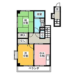 ハイステージ向谷B 2DKの間取図画像