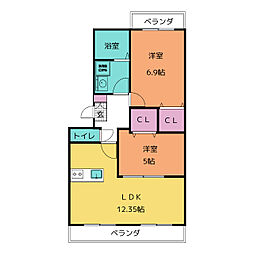 グリーンベル 2LDKの間取図画像