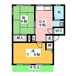 サンハイツ市木 2DKの間取図画像