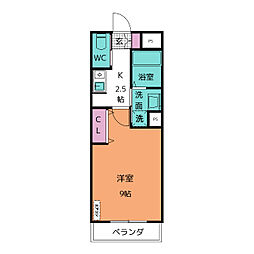 センシア浄水 1Kの間取図画像