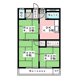 花井アパートA棟 3DKの間取図画像
