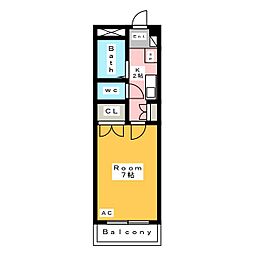 パレス三宝 1Kの間取図画像