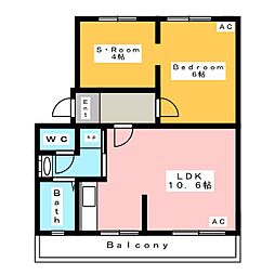 コーポ的場 2階1SLDKの間取り