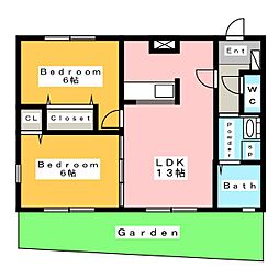 サンティークカメツタ 2LDKの間取図画像