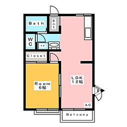 クレール十五夜 1LDKの間取図画像