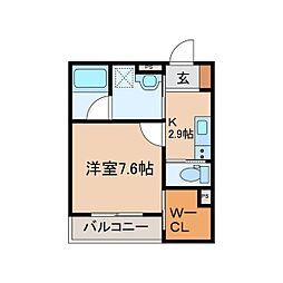 エクラソル安城 1Kの間取図画像