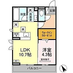 アムール・シェモア 1LDKの間取図画像