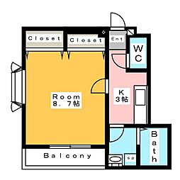 アンプルールリーブル苗場 1Kの間取図画像