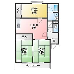 花井ハイツ大東 3LDKの間取図画像
