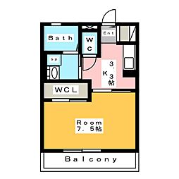 サンパティークA 1Kの間取図画像