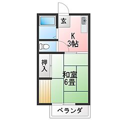 サンシティモリヤ 1Kの間取図画像