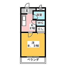 マンションさくら 4階1Kの間取り