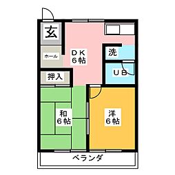 ハイツKiso 2DKの間取図画像