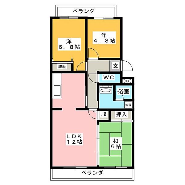 エレガン柏森 ｜愛知県丹羽郡扶桑町大字柏森字甲西屋敷(賃貸マンション3LDK・4階・61.00㎡)の写真 その2