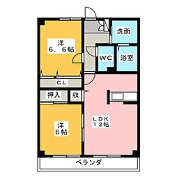 メトロ扶桑 3階2LDKの間取り
