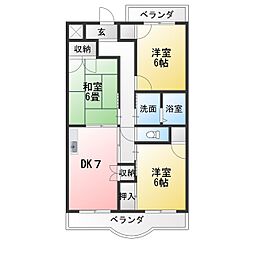 サンハイツ白山 3DKの間取図画像