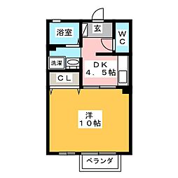 ピュアーレワン 1DKの間取図画像