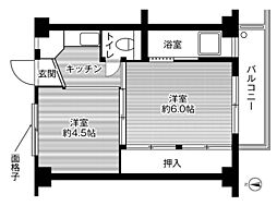 ビレッジハウス塔野地3号棟 2Kの間取図画像