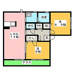 ブランドール余野 2LDKの間取図画像
